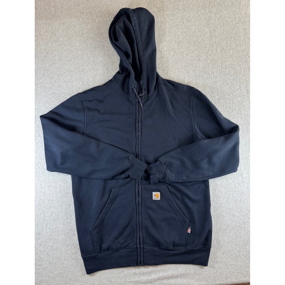 Carhartt FR Flame Resistant Full Zip Hoodie Navy Blue Loose Fit Mens L Tall CAT3